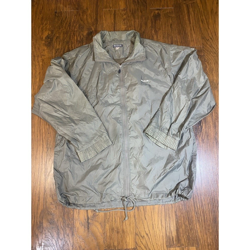 Vintage 90s Reebok Essentials Gray Full Zip Windbreaker Jacket Men's Large Y2K